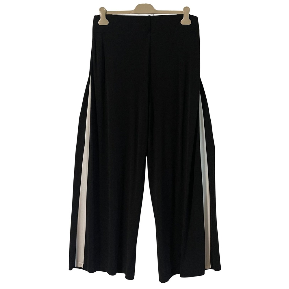 Lauren Ralph Lauren Black Cream Side Stripe Wide Leg Pants High Rise Viscose L - Picture 2 of 4